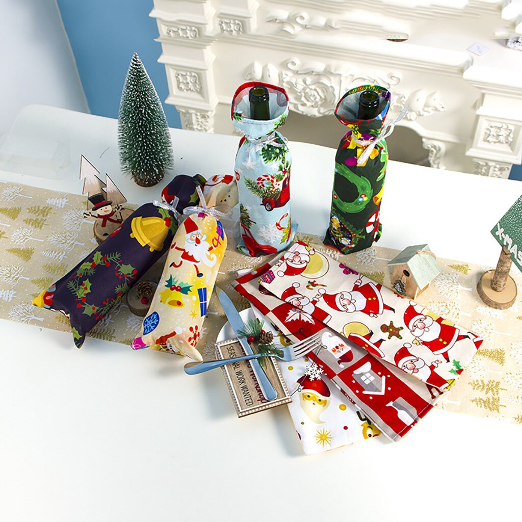 Jule vinflaske indretning sæt julemand snemand hjorte flaske betræk tøj køkken dekoration til årets julemiddagsfest