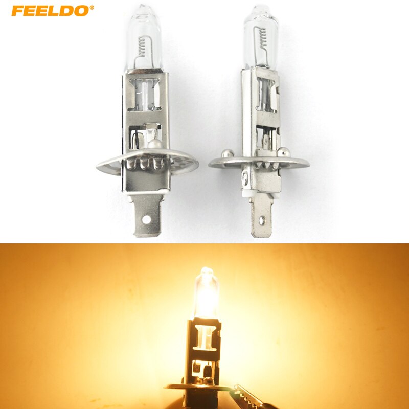 FEELDO 2 Stuks Warm Wit Auto DC 24 V 100 W H1 Halogeenlamp Truck Bus Koplamp Foglight Driving Lamp 3000 K # MX1668