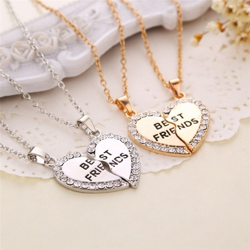 Unisex 2 Pcs Della Collana Delle Donne di Cristallo Del Pendente Del Cuore Best Amico Lettera Collana di Modo Collana Coppia Uomini di Amicizia Gioielli