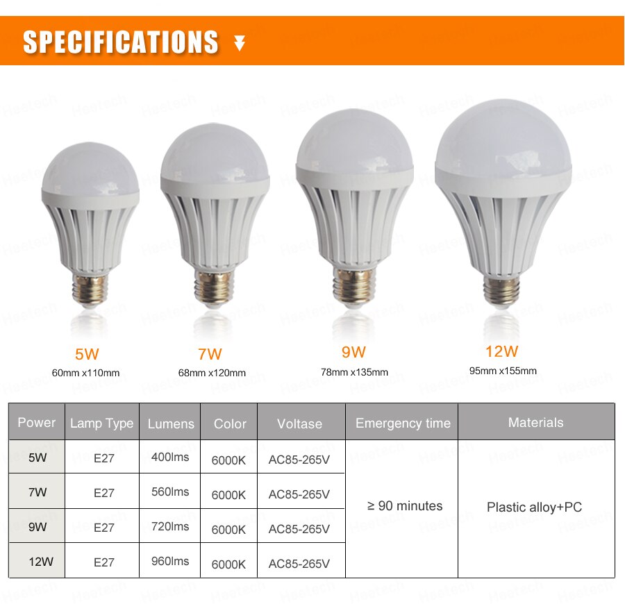 Led Noodverlichting Lamp Automatische Opladen 5W 7W 9W E27 AC85-265V Koud Wit Oplaadbare Batterij Lamp Firefighter led Lampada