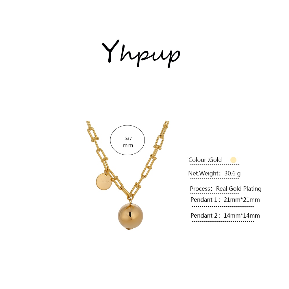 Yhpup statement vedhæng metalkugle rund choker halskæde charme tekstur kæde halskæde бижутерия для женщин