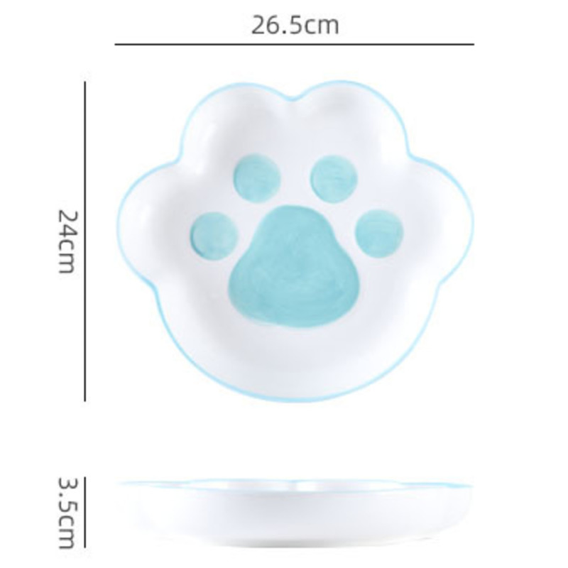 Kawaii Cat Claw Bowls Cartoon Ceramic Bowl Breakfast Dishes Home Cute Cat Dog Paw Western Food Salad Plate: 11.5inch plate Blue