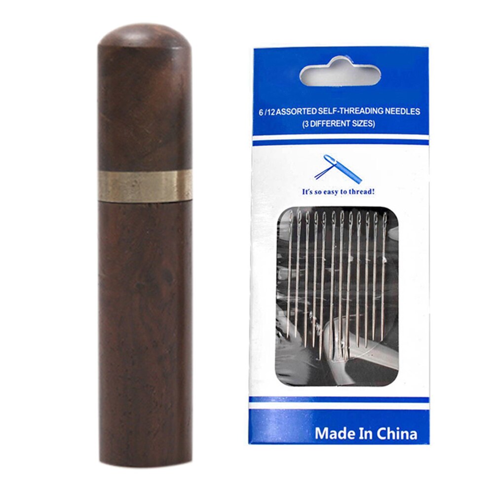 Self-Threading Needles Set Side Opening Hand Sewing Home Household Tools WXV: sliver darkbrown box