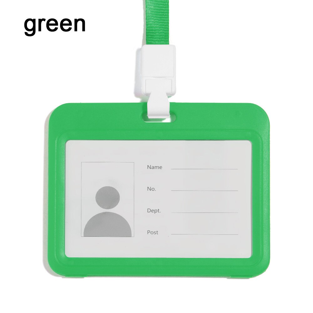 Dubbelzijdig Transparante Kaarthouder Met Lanyard Horizontale Stijl Dwarse Plastic Mouwen Badge Kaarthouder Card Protector: green