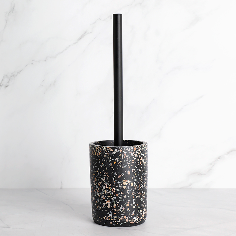 Badeværelsestilbehør sæt sort terrazzo harpiks tandbørsteholder sæbedispenser pumpe flaske tandpasta dispenser sæbeskål: Toiletbørsteholder