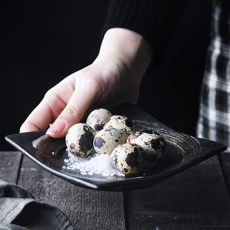 Japanese Retro Square Ceramic Tableware Black Dinner Plate Tray Dessert Steak Sushi Cake Dishes Home Restaurant Flat Plates