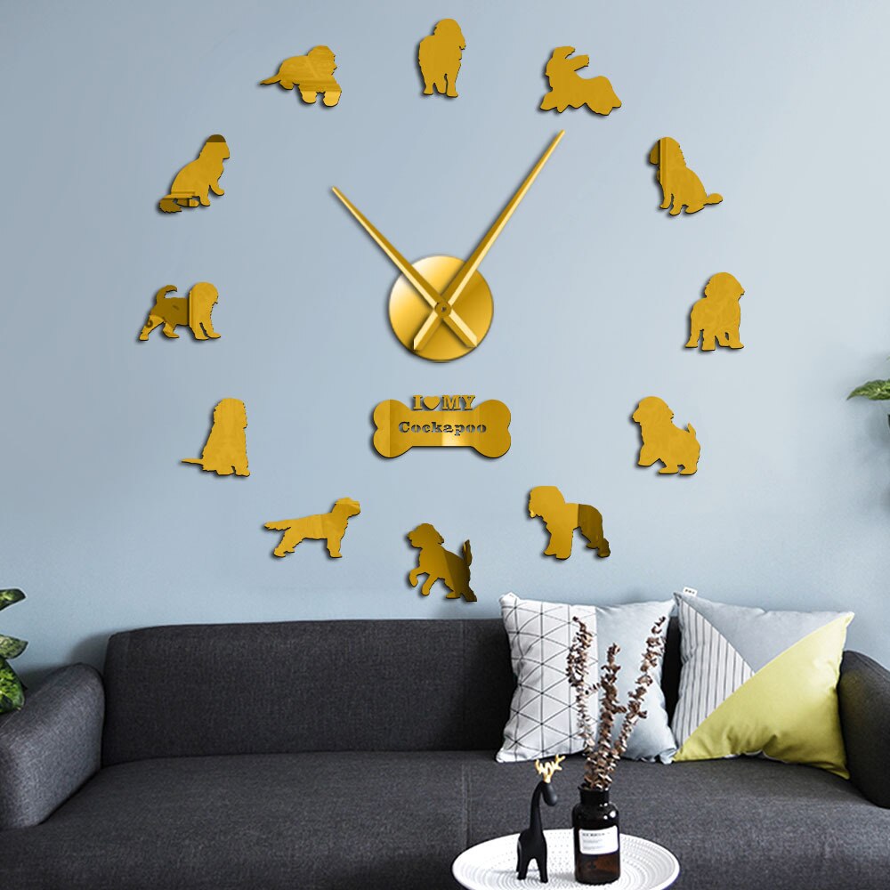 GZ311 Cocker Spaniel Acrylic 3D mirror wall clock European style living room large dog clock