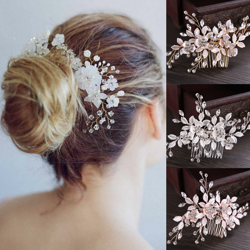 Horquillas para el pelo de cristal con flor de perla, peine lateral, tocado para de boda, dama de honor, novia, accesorios para el cabello