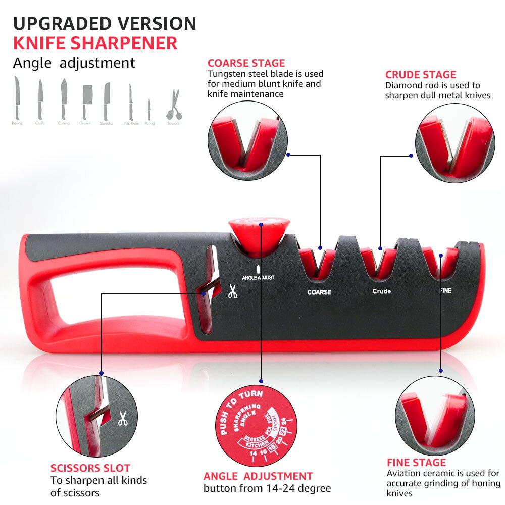 Knife Sharpener Adjustable Manual 4 Stages Scissors Sharpening Stone Kitchen Grinder knives Whetstone Angle Sharpener Tool