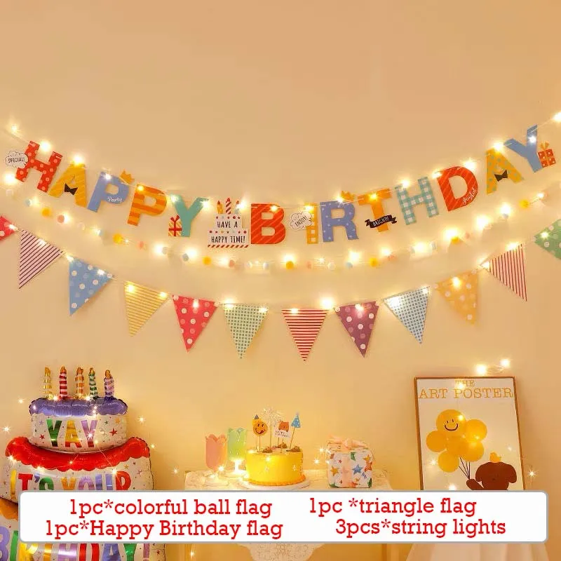 Grattis på födelsedagen banner set färgglatt papper hängande flagga födelsedagstema festdekorationer pojkar flickor babyshowerdekor foto rekvisita: Klar