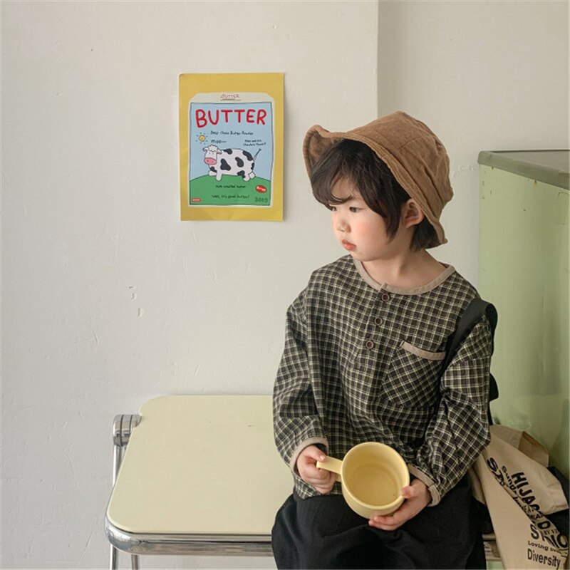 Stile coreano 2021 camicie a quadri Casual per bambini camicette per ragazzi e ragazze camicette a maniche lunghe in cotone allentate camicie vestiti: black / 6T