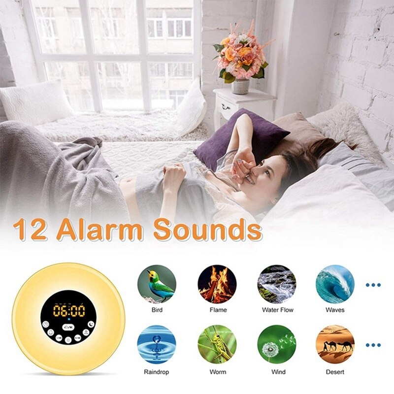 Wake Up Light,Bedside Sunrise Alarm Clock Night Light,Dimmable Warm &amp; Colorful Light,Natural Sounds,FM Radio