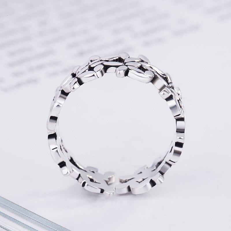 Punk Vintage Style 925 Sterling Silver Big Leaf Finger Rings For Women Antique Ring Christmas Jewelry