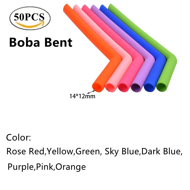 Extra Wide 14mm Silicone Bubble Tea Straw Reusable Boba tea Straws 50pcs Smotthie drinking Flexible Straws Party Bar Accessories: bent boba 250x14mm