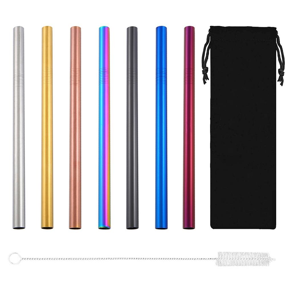 Practical Metal Drinking Straws 304 Stainless Steel Straw for Cup Straight Straw Cleaning Brush Velvet Pouch Bar Party Accessory