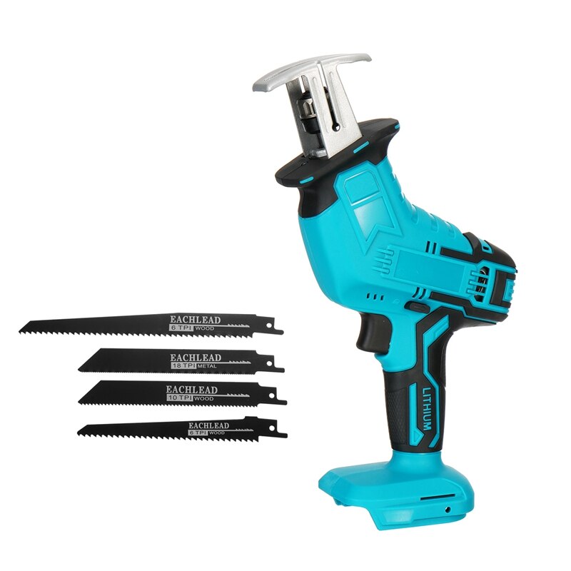 Mini Elektrische Zaag Accu Reciprozaag Houtbewerking Snijden Diy Power Zagen Tool Met 4 Zaagbladen Voor 18V Makita batterij: Blauw