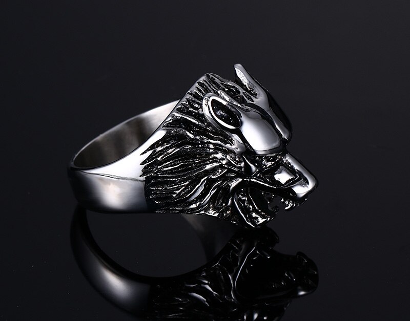 Vnox Wolf Head Ring Men Stainless Steel Metal Not Fade Cool Boy Party Jewelry