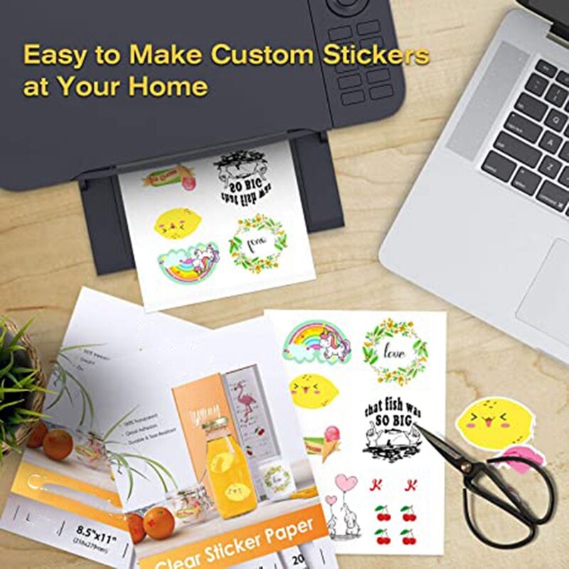Printable Vinyl Sticker Paper Self-Adhesive Waterproof White for & Inkjet Printer 8.5x11 Inch