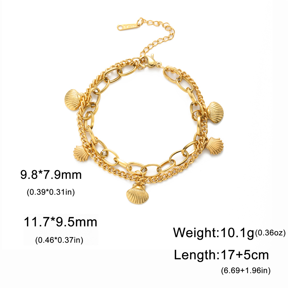My shape trendy armbånd med muslingeskal og søstjerner til kvinder i rustfrit stål med dobbelt lag vedhæng, håndkæde, valentinsdagssmykker: 21cm / Vermeil