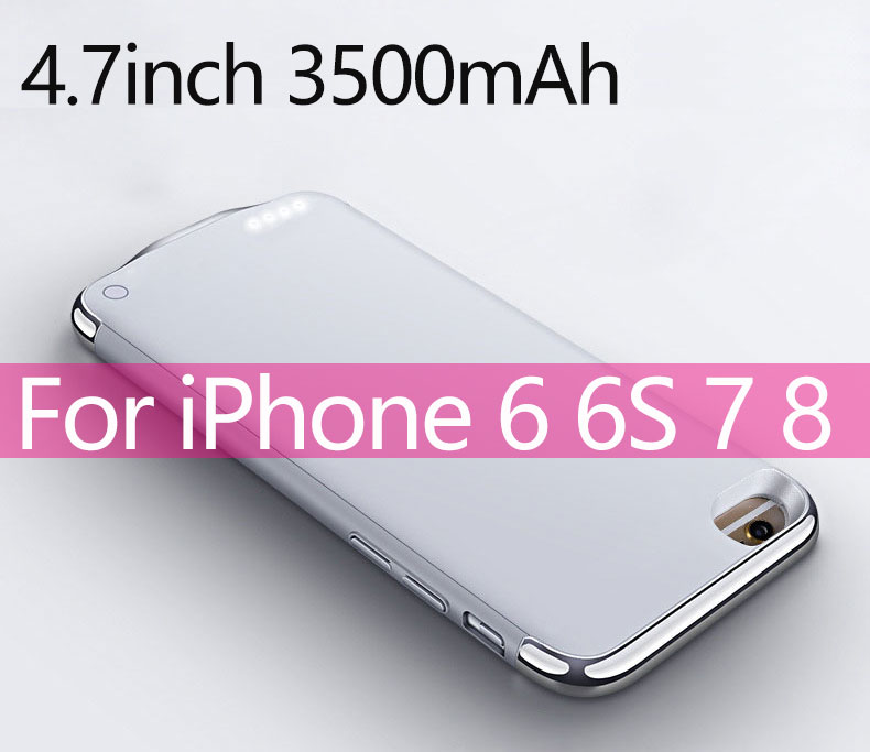 3500 Ultra Thin Phone Battery Charger Case For iPhone 6 7 8 X 4000mAh Power Bank Battery Charging Case For iphone 6 6s 7 8 plus: Silver i6 6S 7 8