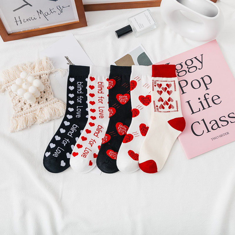 Socks Children&#39;s Tube Socks Love Jacquard Female Socks Cute Girl Cotton Socks Spring And Autumn Trend Women Socks Korean