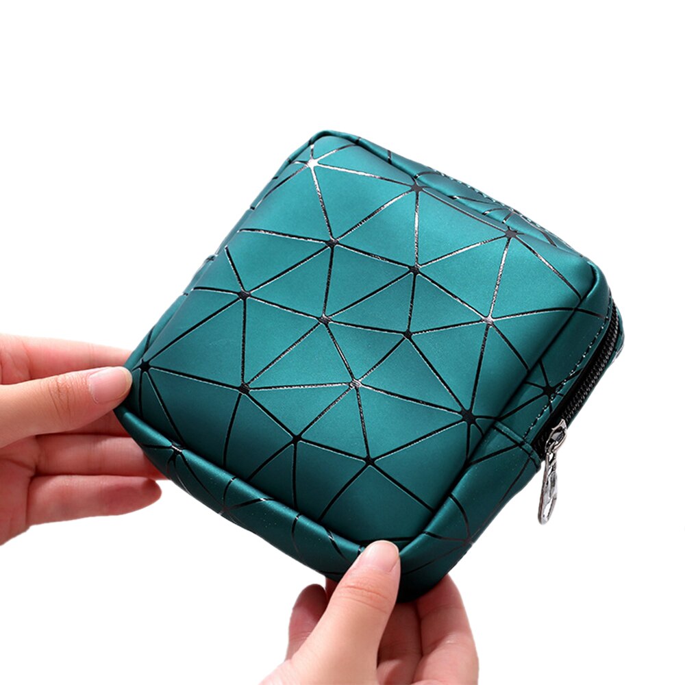 Portable Mini Storage Bag Multifunctional PU Leather Women Menstrual Rhombus Napkin Sanitary Organizer Masks Credit Card Bag: Black