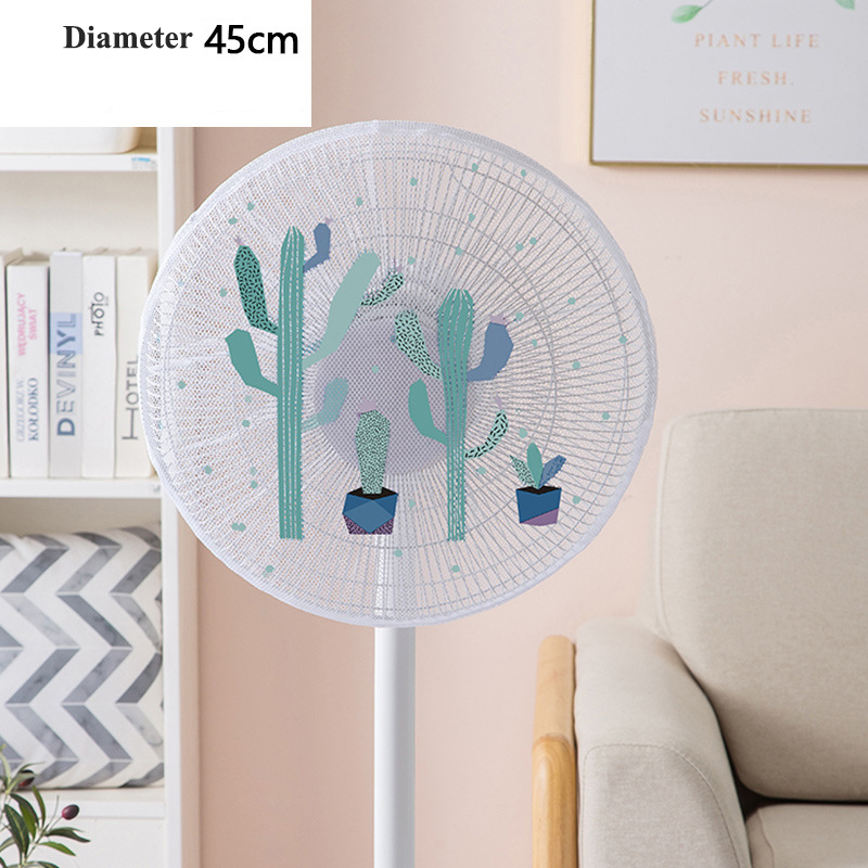 Cute Printed Electric Fan Cover for Baby Kid Finger Protector Safety Mesh Net Cover Children Hand-protected Fan Guard Dust Cover: cactus-45cm