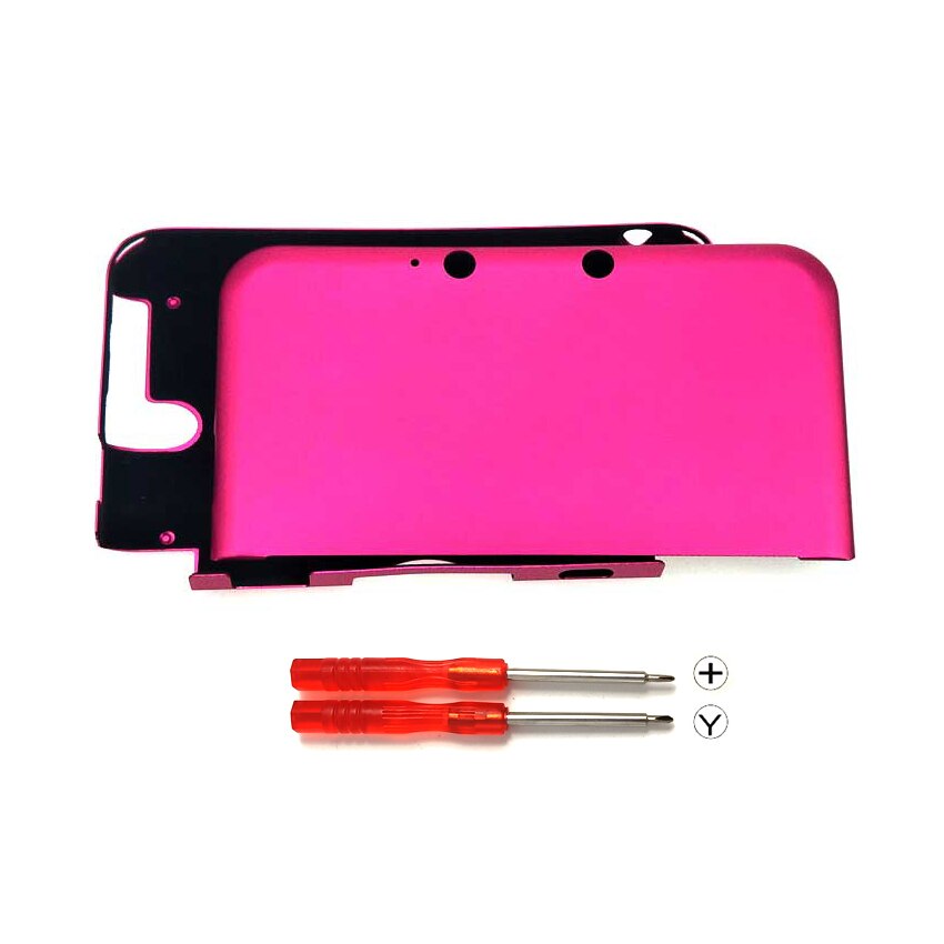 YuXi Aluminum Hard Metal Box Protective Shell Front + Back Cover Case For Nintend 3DS XL LL with screwdrivers Repair Tool: Rose Red