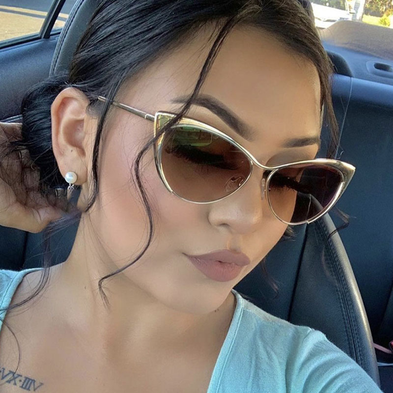 Shauna Anti-Blauw Licht Mode Vrouwen Cat Eye Optische Brilmonturen Lente Hinger Metalen Gradiënt Zonnebril UV400