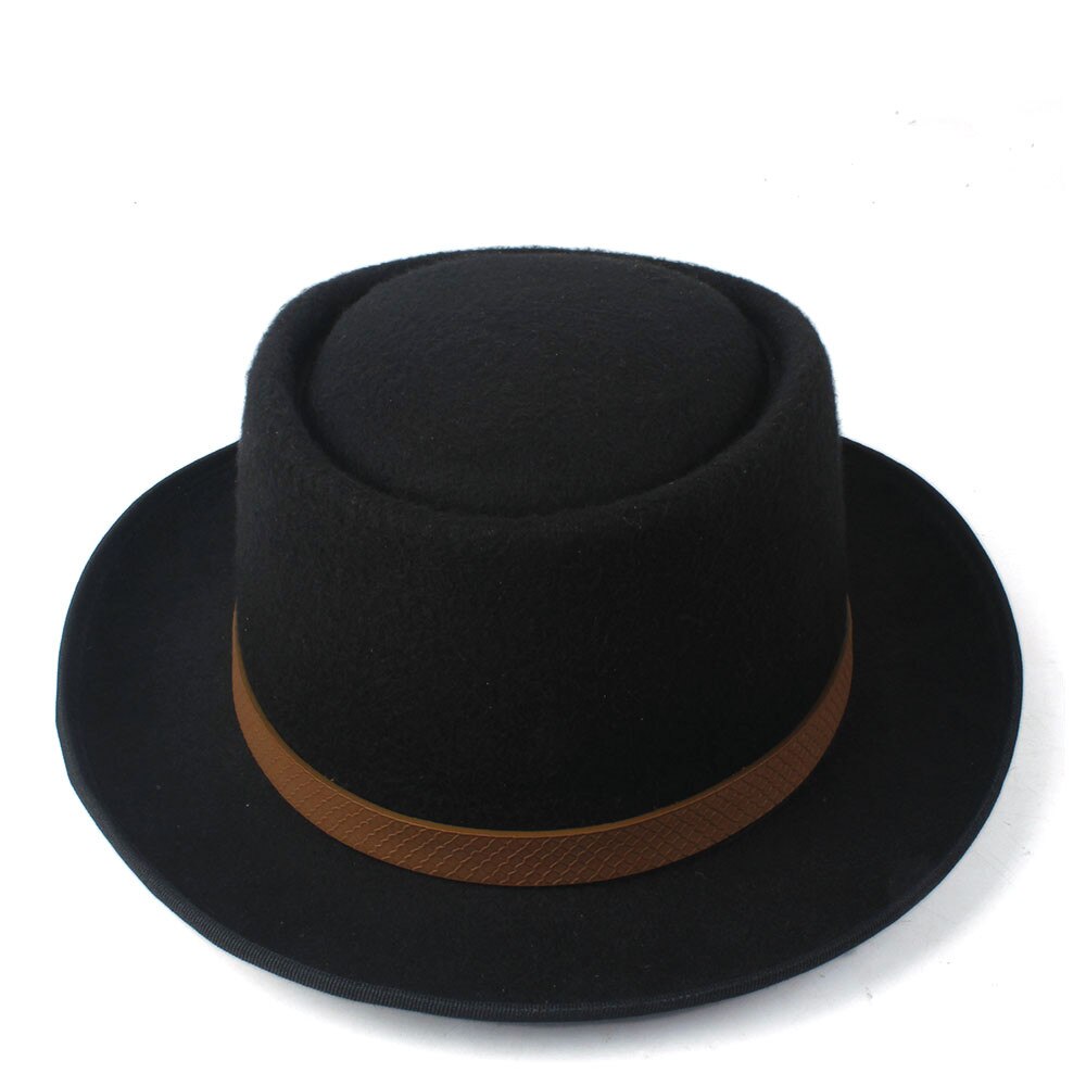 Sombrero de tarta de cerdo para mujer, sombrero Fedora de iglesia para hombre, sombrero plano de lana, Trilby, sombrero fascinador, tamaño 58CM,