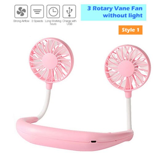 Ventilateur portable usb, ventilateur froid, mains libres, ventilateur de cou suspendu, mini ventilateur de sport rechargeable, 3- vitesses réglables, double ventilateur de cou pour la maison et le bureau: 1rd roses