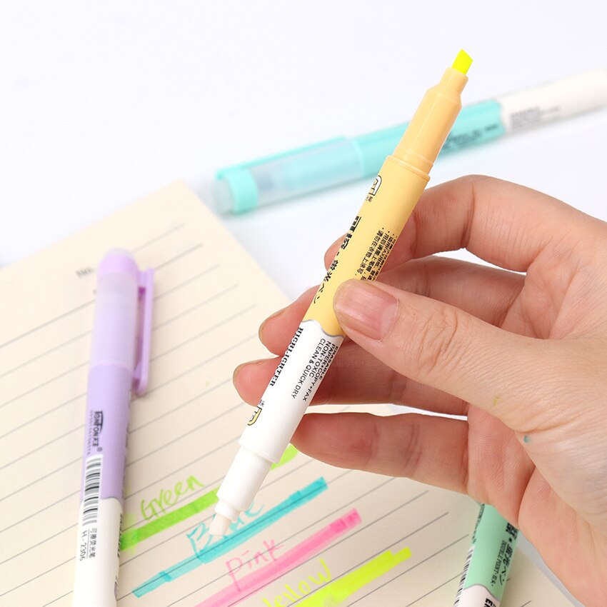 Rotuladores de resaltador de doble cabeza, Material de papelería Kawaii, útiles escolares de escritura, resaltador que se puede borrar, 6 uds.