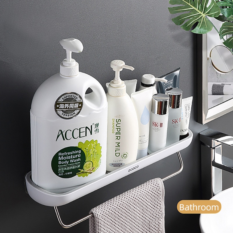 Badeværelseshylde vægmonteret shampoo brusehylder holder køkken vaskerum opbevaringsstativ organisator håndklædestang badetilbehør