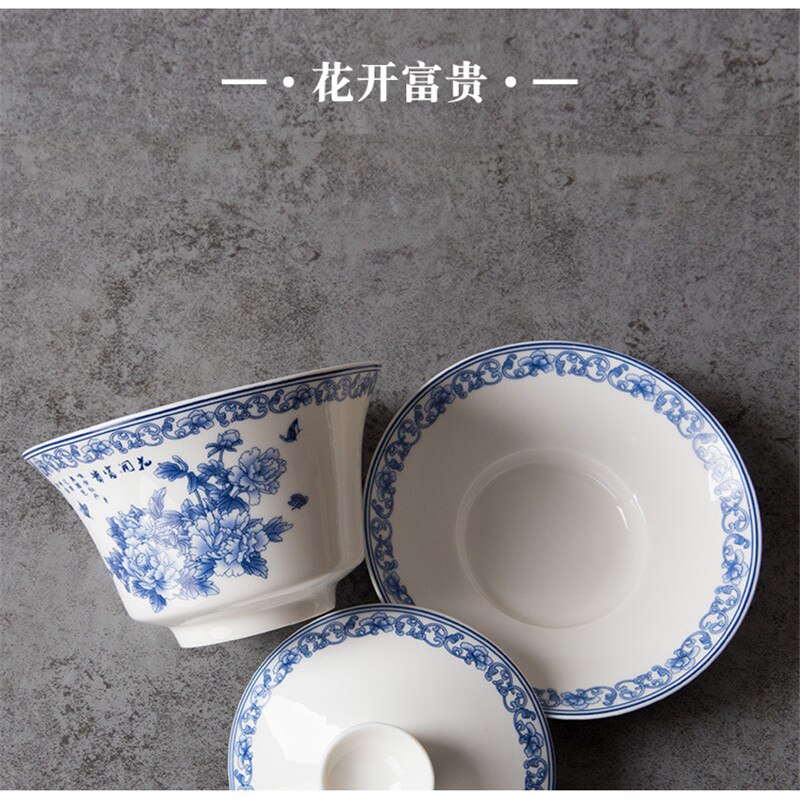 retro chińskie filiżanki robić herbaty 200ml jingdezhen niebiesko-biała porcelana sancai gaiwan miska robić parzenia herbaty filiżanka i spodek zestaw ceramicznych naczyń robić herbaty