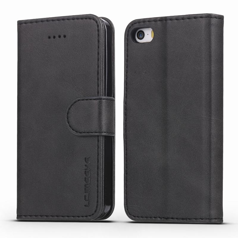 PU Leather Case Voor iPhone 5 s Case Wallet Flip Cover iPhone 5 SE Case Luxe Vintage Boek Telefoon gevallen Met Kaarthouder: For iPhone se / Black