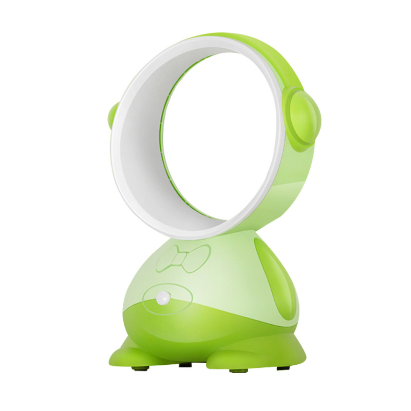 USB mini fan safe leafless fan HMD-05 cartoon portable office household car desktop small fan without fan blade 1PC: green