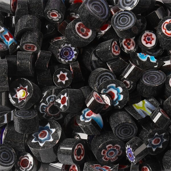 400g/14.11oz Colorful Millefiori Glass Beads Mosaic Tiles Thousand Flower Beads Cylinder Shape DIY Hobbies and Crafts Materials: Black