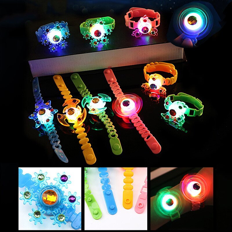Cinturino per bambini con luci a LED luminose bagliore nel buio polsino rotante manuale Flash giroscopio giocattolo di plastica Fidget trottola 0