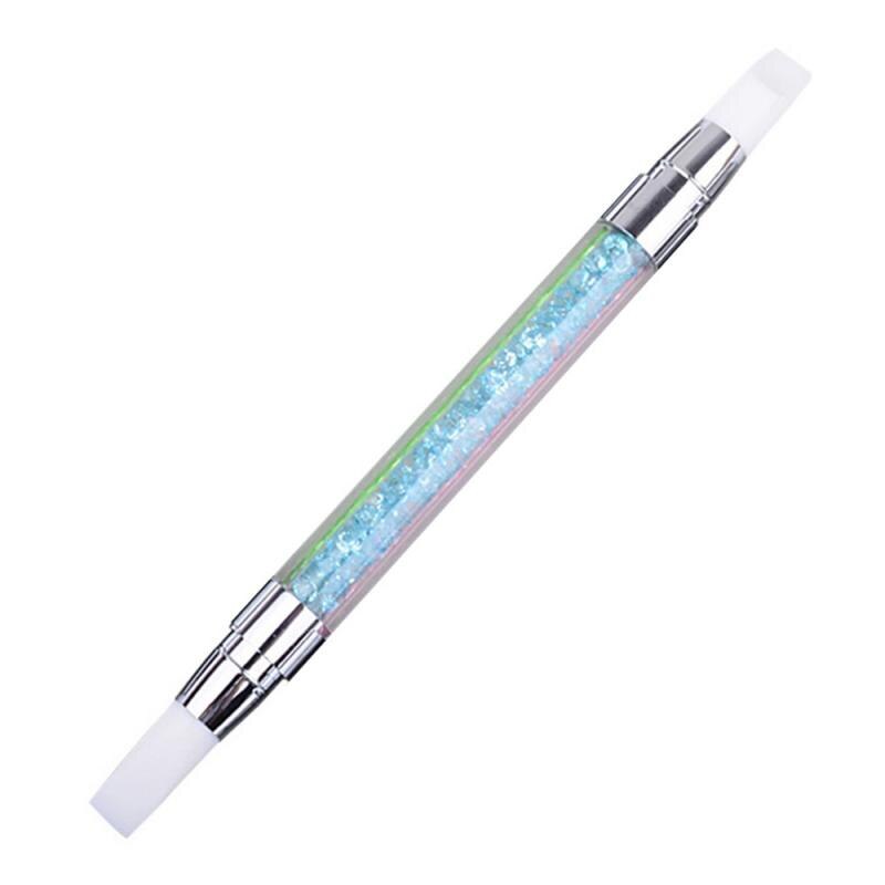 1PC Embossed Silicone Tip Pen Double-headed Nail Brush With Diamond Transparent Handle Nail Polish Salon Nail Sculpture Pen Tool: C