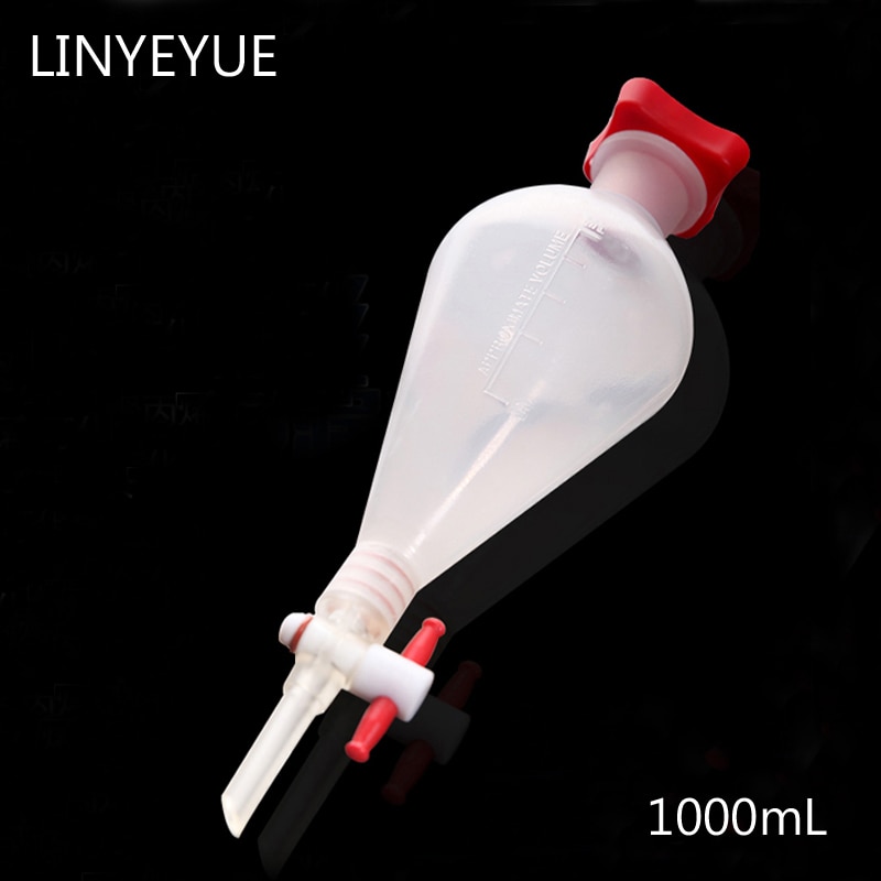 1000mL Pear-shaped Plastic Separatory funnel with PTFE Stopper PP Separating Funnel Laboratory Supplies