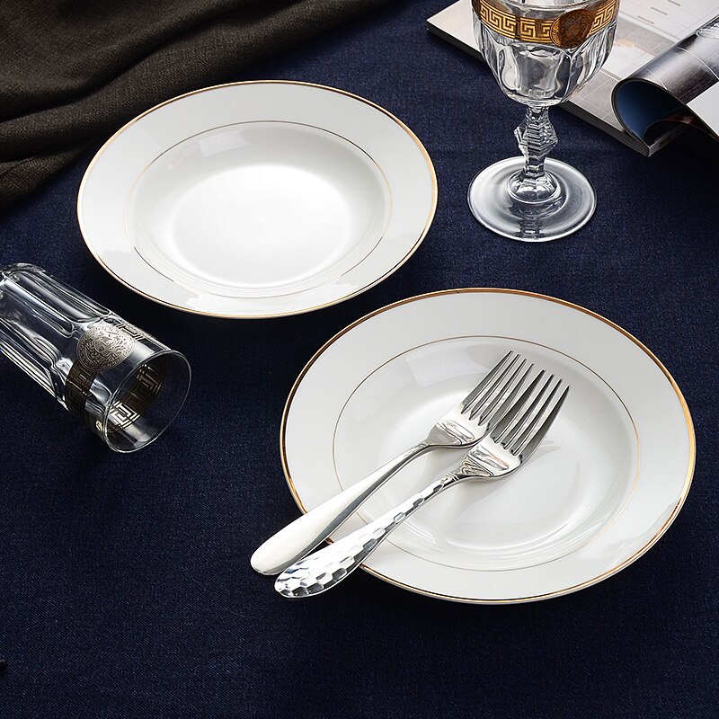 Golden Edge PlateTangshan Bone Porcelain Plate Vegetable Plate Deep Plate Household Large Porcelain Plate