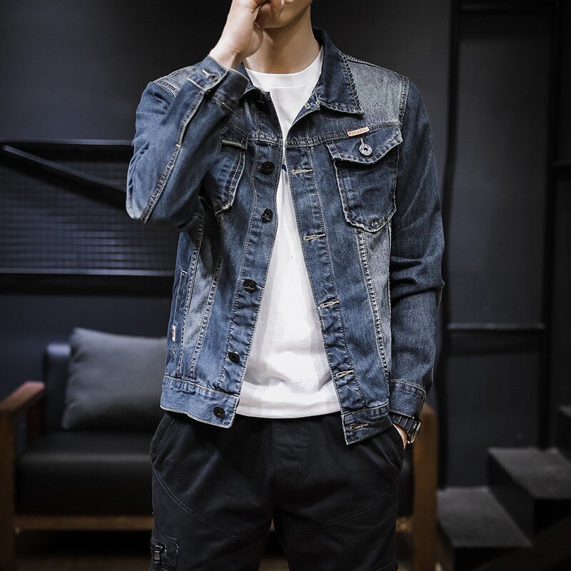 Spring Mens Stretch Slim Fit Casual Denim Jackets Streetwear Single Breasted Lapel Male Outerwear Coats Plus Size M-5XL