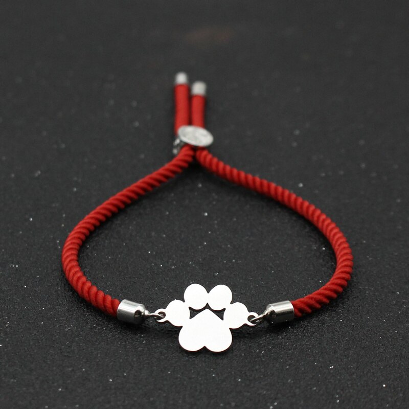 Rvs Mooie Beer Caw Charm Armband Mannen Vrouwen Paar Geluk Rode Draad Touw Eenvoudige Verstelbare Armband Sieraden: Red