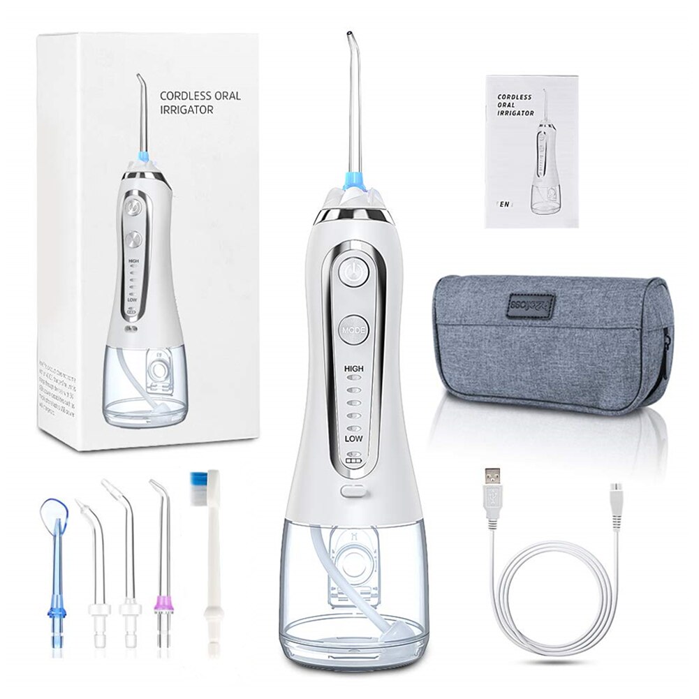 5 modes oral irrigator usb genopladelig vandtråd bærbar dental vandtråd jet 300ml irrigator tandrenser +6 jet: Default Title