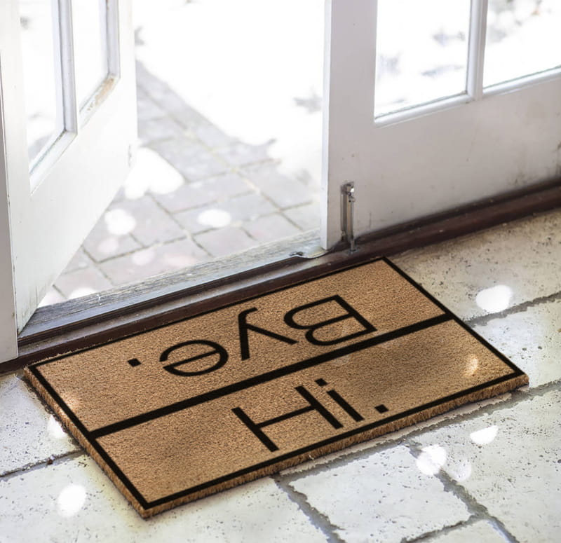 Bonjour humoristique-au revoir porte avant et paillasson maison
