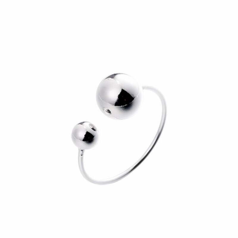Nouvelles perles simples et brillantes, grandes et petites perles en argent Sterling 925, beaux anneaux d'ouverture en boule de personnalité, SR413