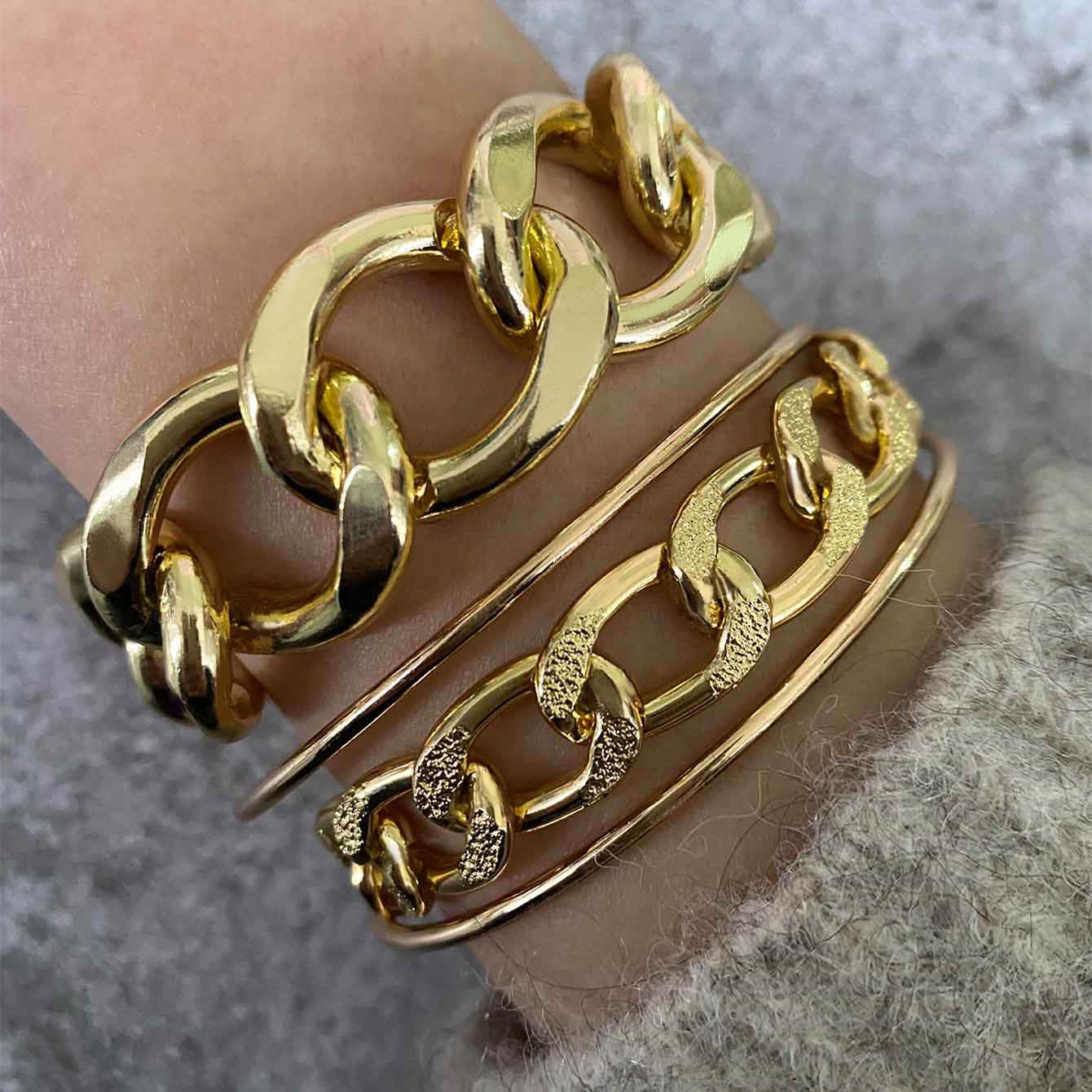 Punk curb cubana chain pulseiras conjunto para mulher miami boho grosso charme pulseiras pulseiras moda jóias: KK663