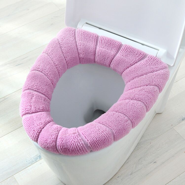 1 stk tykkere varmt græskar mønster toiletsæde låg rund form ren farve strik toilet sæde betræk til toilet badeværelse tilbehør: Lyserød