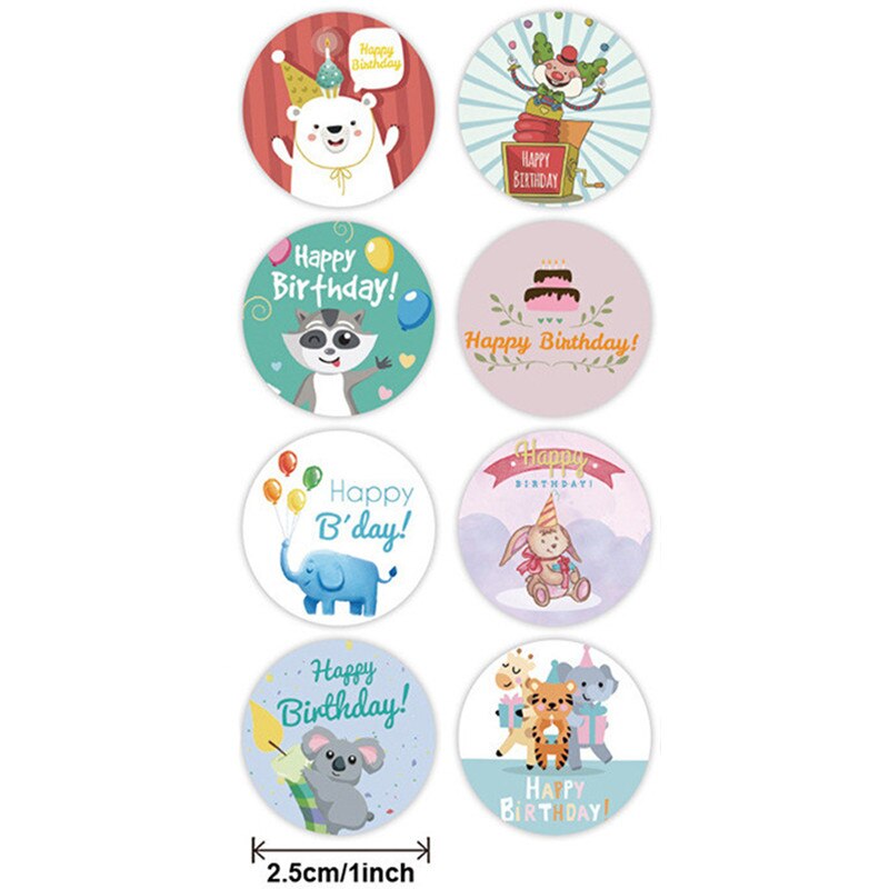 Round Cute Cartoon Animal Birthday Party Decoration Sticker Handmade Cake Baking Seal Sticker Envelope Invitation Sticker: A 25MM 100PCS