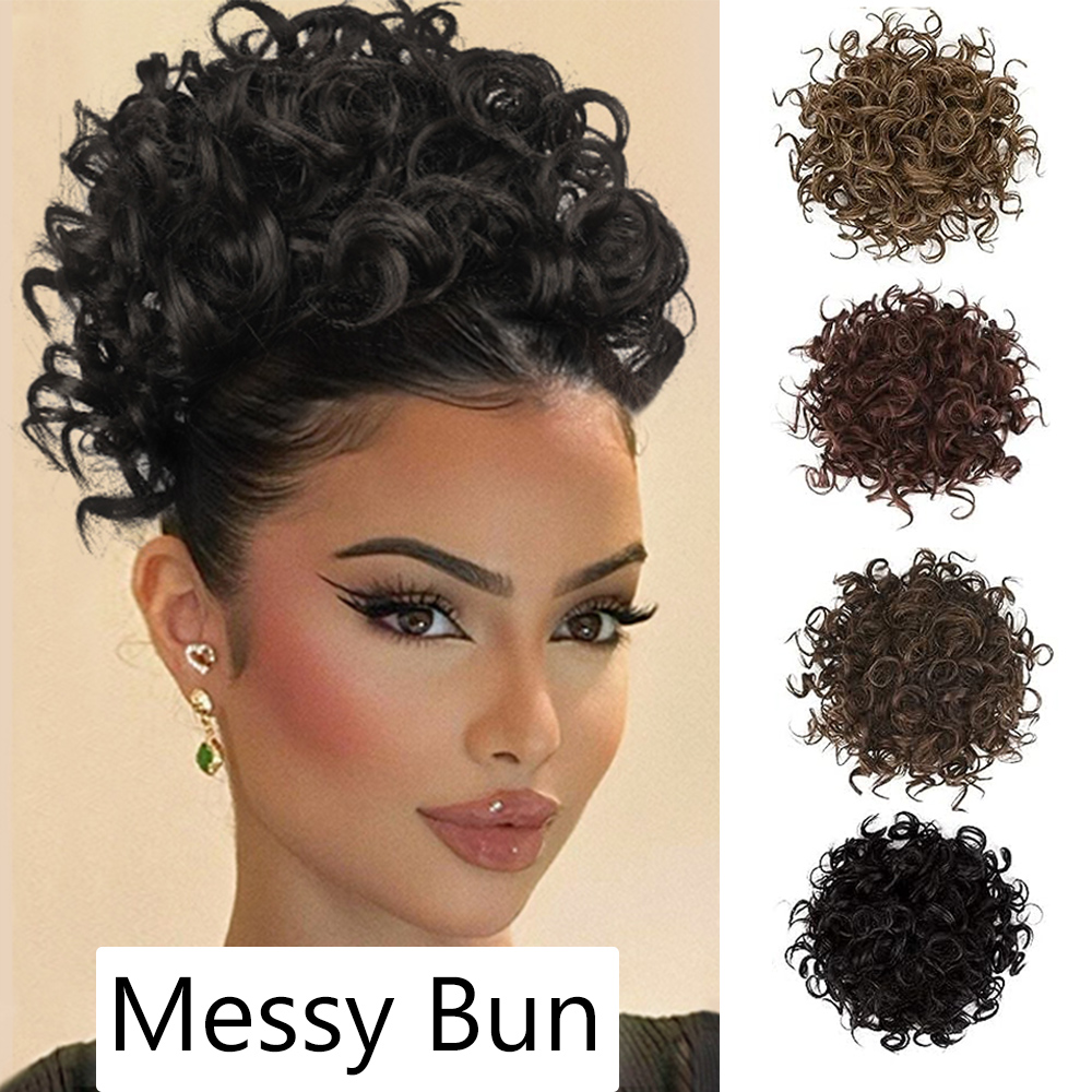 Chignon en désordre pour femmes, cordon élastique, vague lâche, grand Chignon bouclé, Extension queue de cheval bouffante synthétique